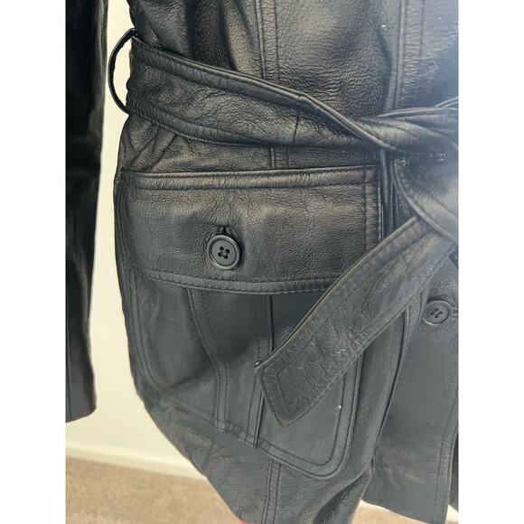 NIKO Women’s Italy London USA Genuine Black Leather Tie Waist Jacket Coat L/XL - Picture 2 of 8